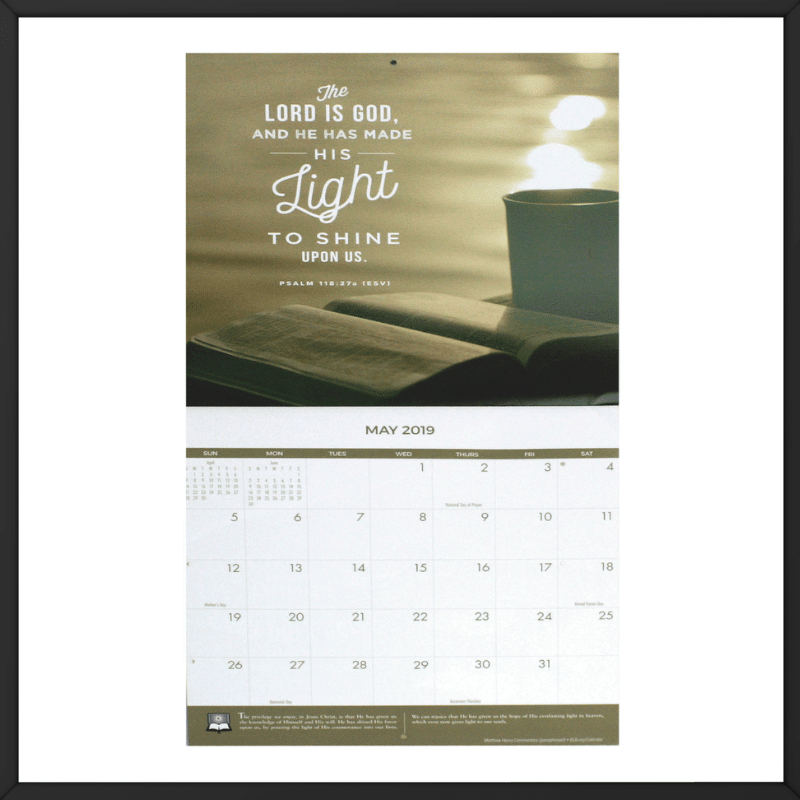 Printed overseas Blue Letter Bible Calendar inside look