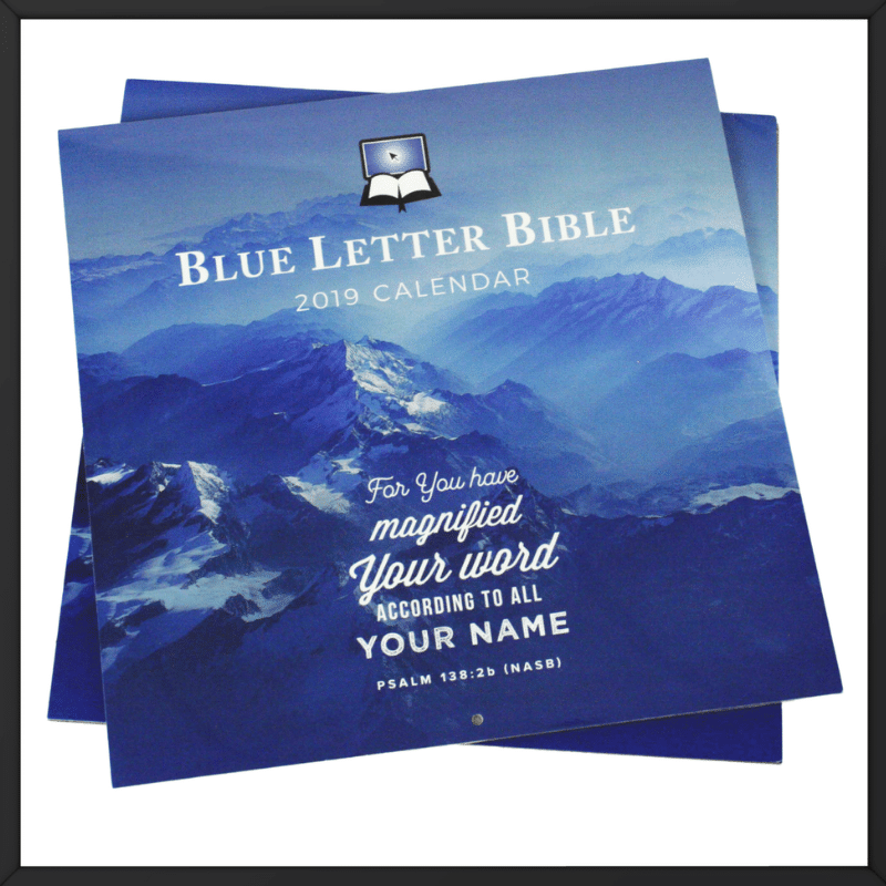 Printed overseas Blue Letter Bible Calendar outside look