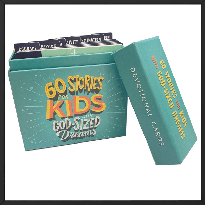 Printed overseas 60 Stories for Kids with God Sized Dreams Devotional Cards outside Look