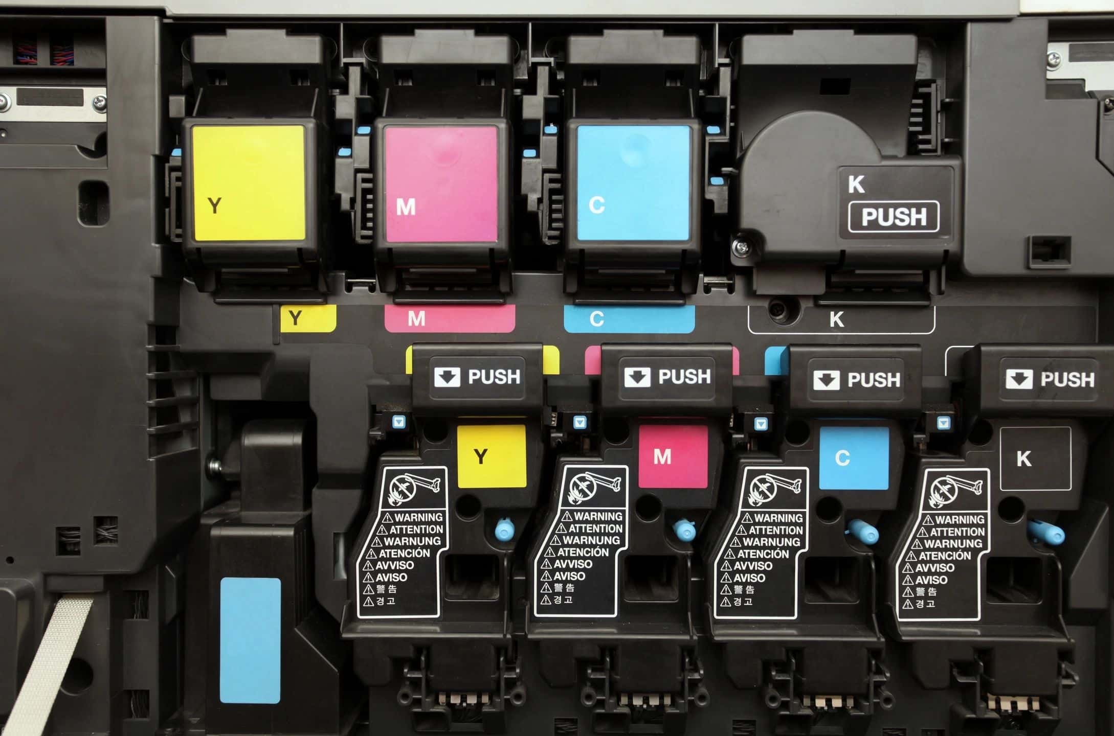 CMYK printing colors: cyan, magenta, yellow, and black used in overseas printing