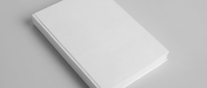 Blank white book laying on table. Overseas white dummy sample for clients.