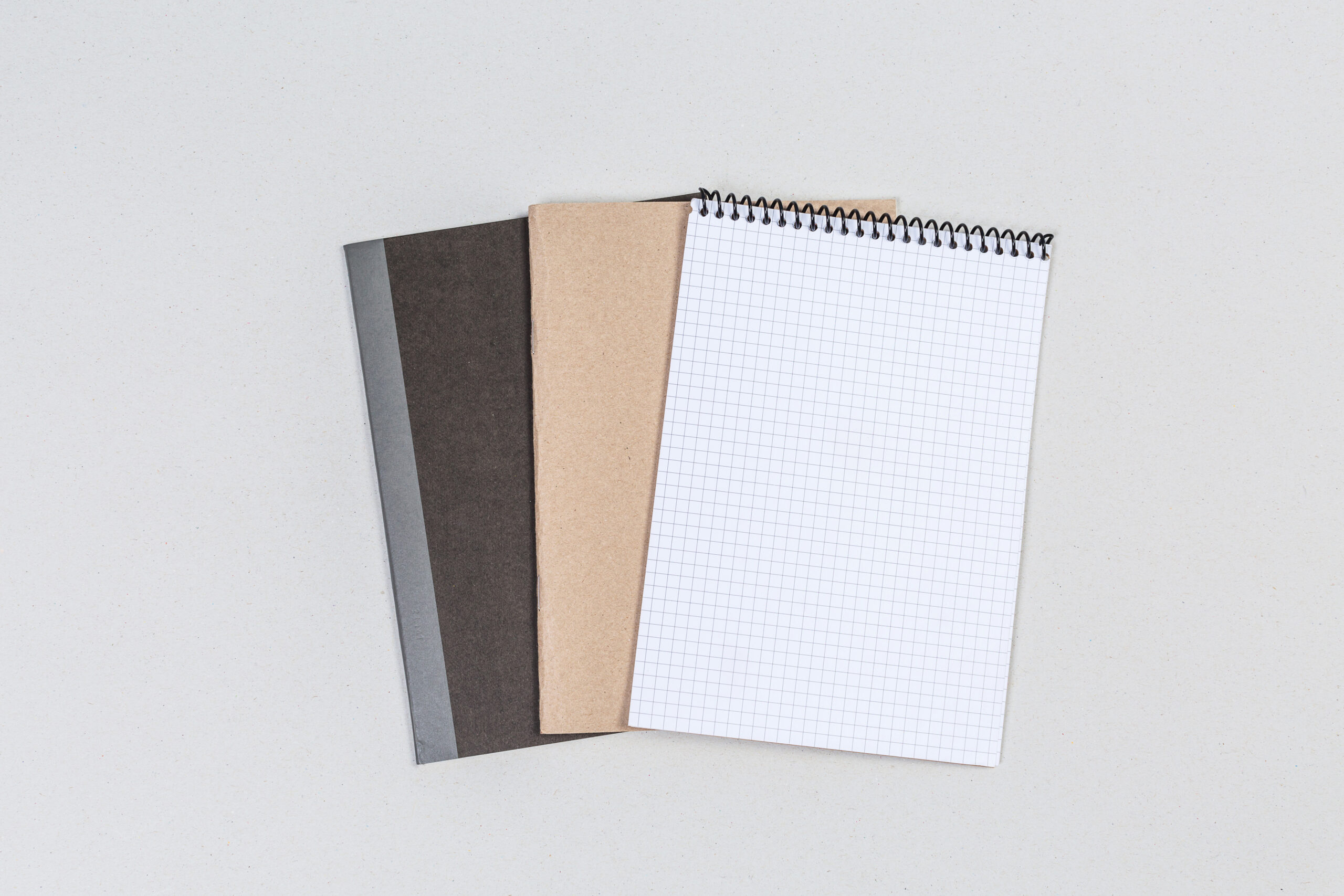 Journal, notebook, and spiral notebook